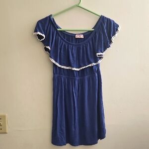 Small Gemstone Maternity‎ Blue Dress with White Trim